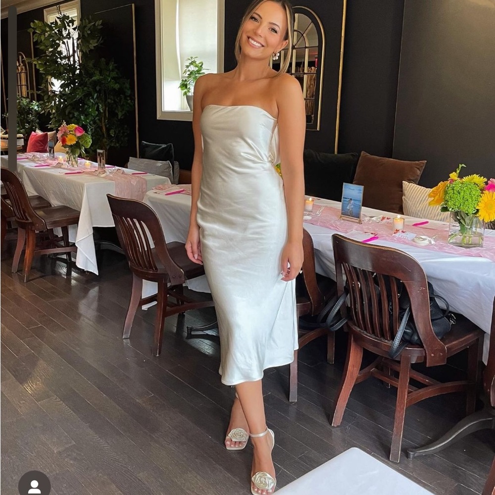 Satin Champagne Open Back Midi Dress